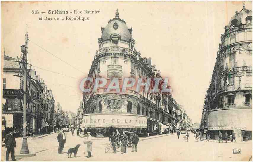 Orléans - Rue Bannier et Rue de la République — Café de la Rotonde — éditeur Daé, n° 818