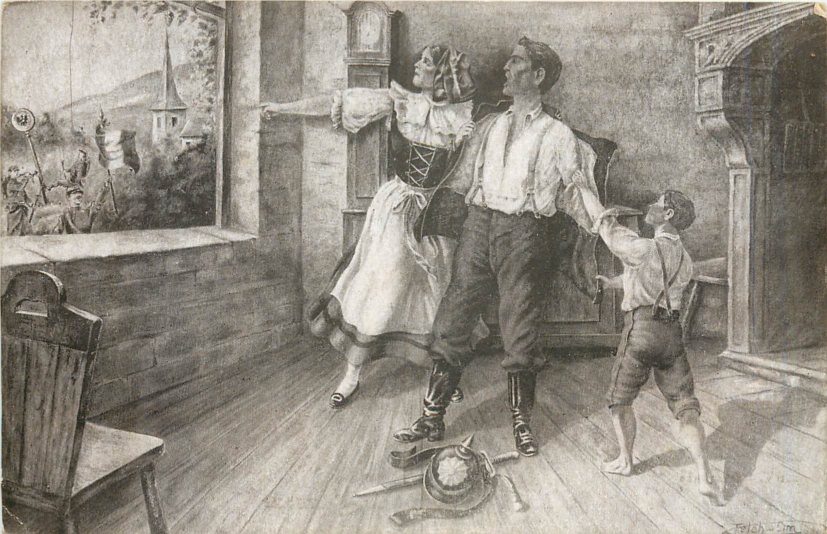 CPA Femme Enfant Militaria