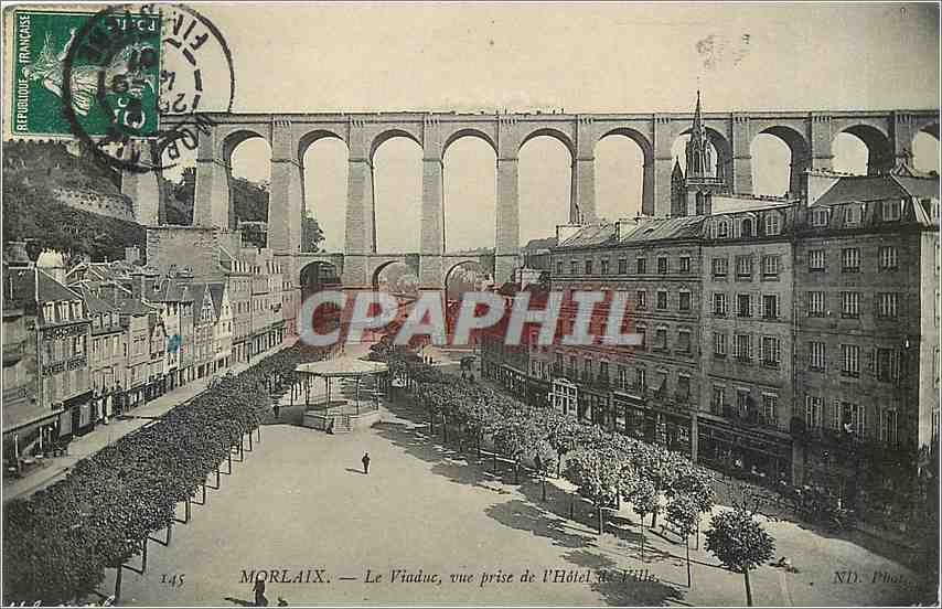 CPA Morlaix le viaduc vue price de l'Hotel de Ville 