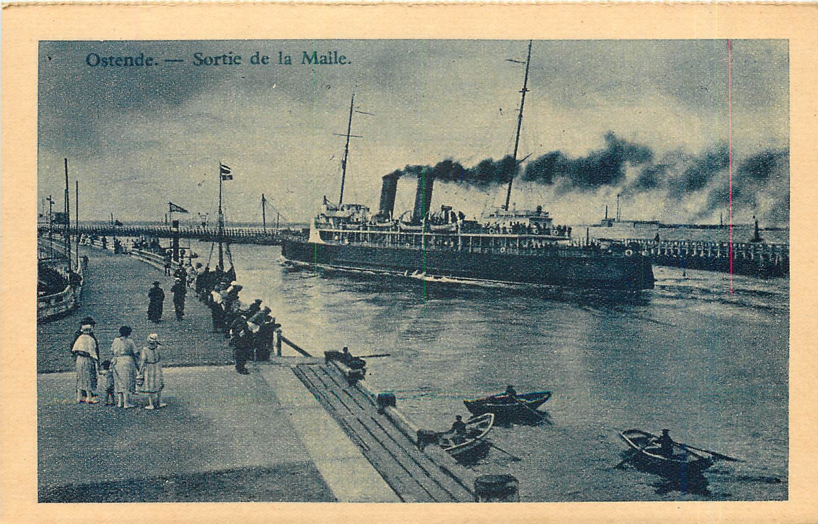 CPA Ostende sortie de la Malle Bateau