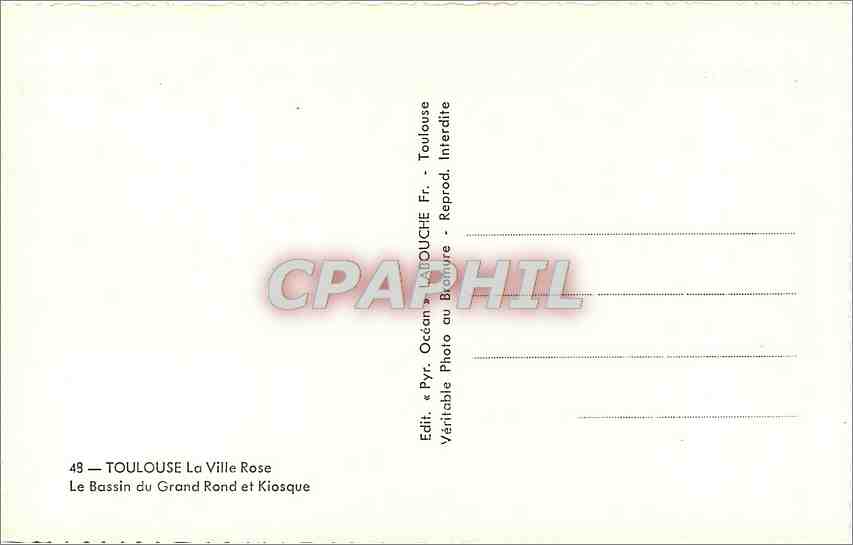 CPM Toulouse la ville rose le bassin du grand rond et Kiosque  — Verso