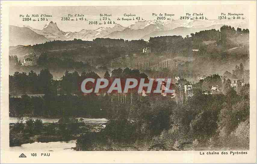La chaîne des Pyrénées — vue panoramique — Pau, n°108 - Recto