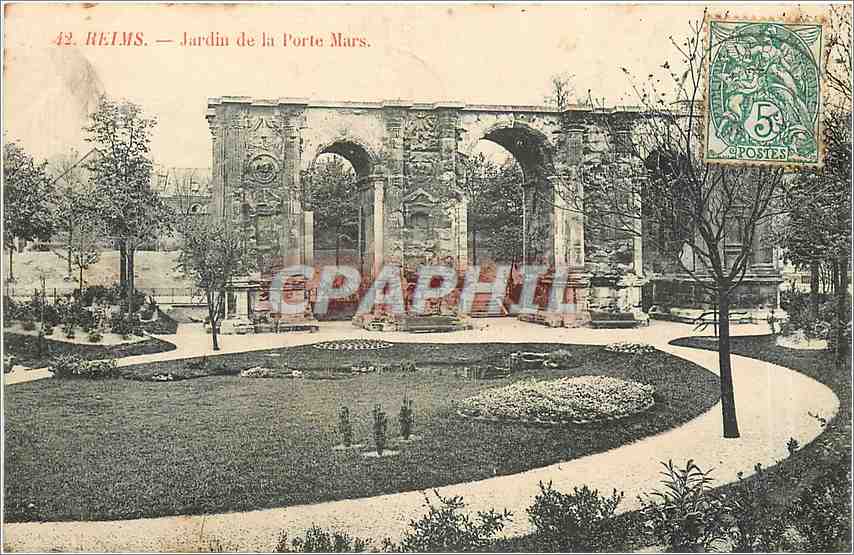 CPA Reims jardin de la porte Mars 