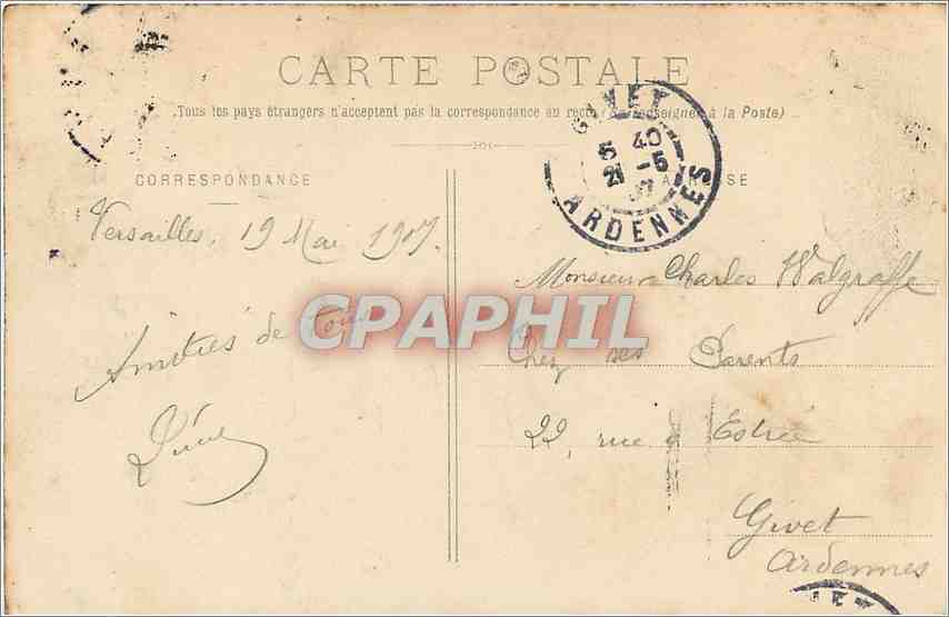 CPA Chateau de Versailles statue de Louis XIV et cour royale  — Verso