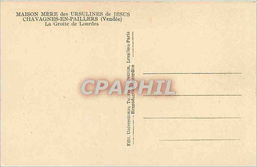 CPA Maison mere des Ursulines de Jesus Chavagnes en Paillers Vendee la grotte de Lourdes  — Verso