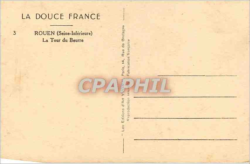 CPA La Douce France Rouen Seine Inferieure la tour du Beurre  — Verso
