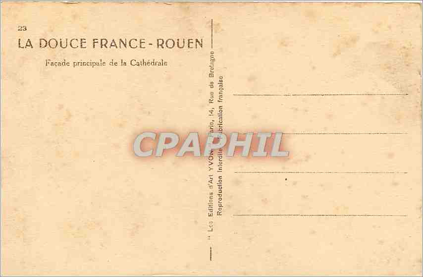 CPA La Douce France Rouen facade principale de la Cathedrale  — Verso