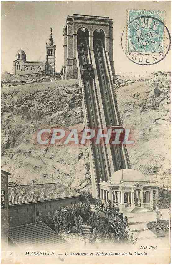 CPA Marseille l'Ascenseur et Notre Dame de la Garde 