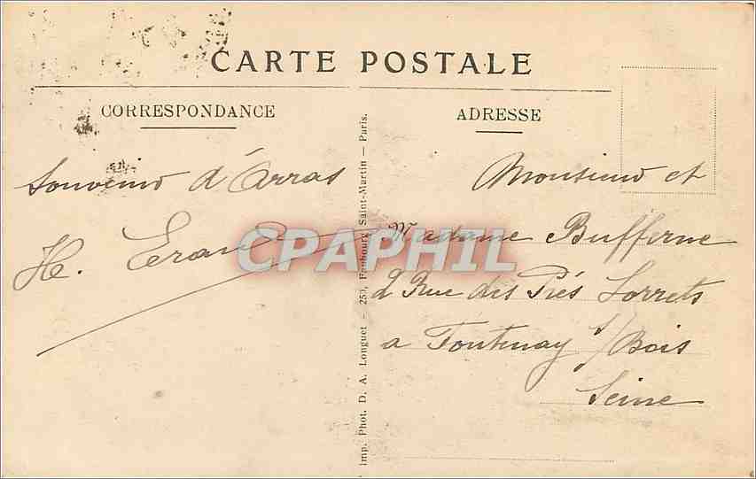 CPA Arras Guerre 1914 apres le bombardement des 6 7 et 8 Octobre l'hotel de Ville et les Quartiers e — Rückseite