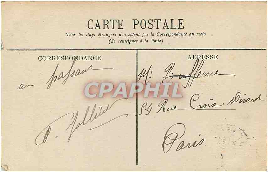 CPA Vichy Passage et Hotel des Postes  — Verso
