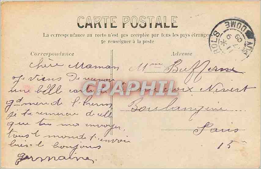 CPA Pont Rustique  — Rückseite