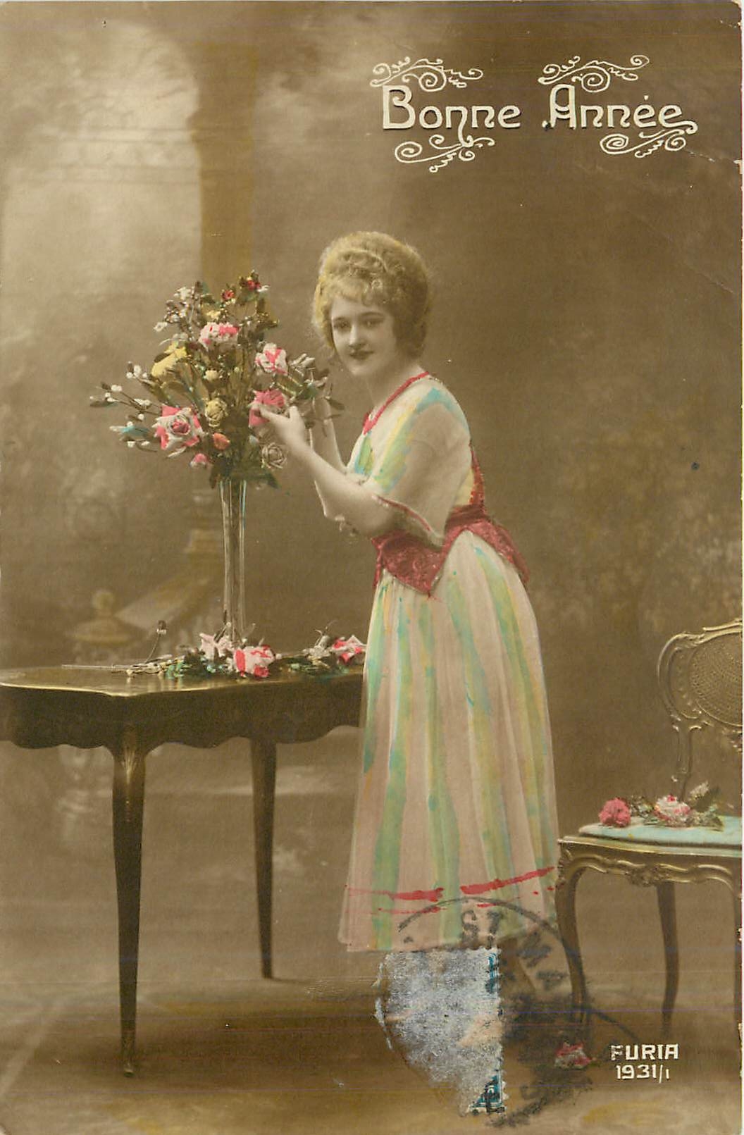 CPA Bonne Annee Femme