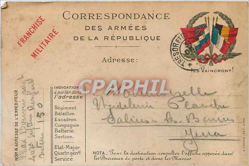 Carte Correspondance des Armees de la republique Salins les Bains — Rückseite