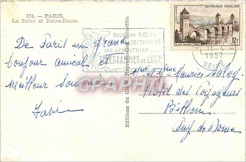 CPM Paris la Scene et Notre Dame  — Verso