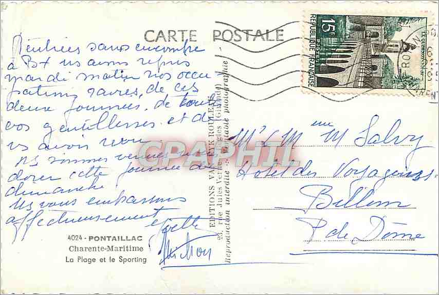 CPM Pontaillac Charente Maritime la Plage et le Sporting  — Back
