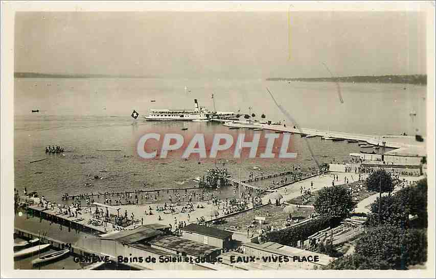 CPA Geneve Bains de Soleil et du Lac Eaux Vives Place Bateaux
