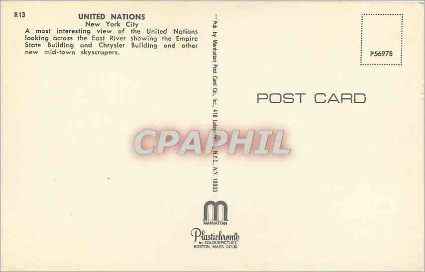 CPA United Nation New York City  — Rückseite
