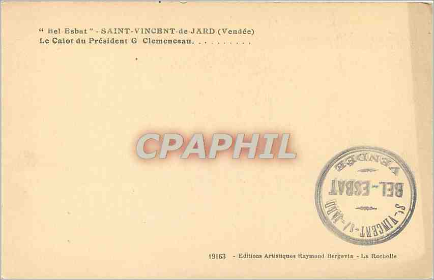 CPA Bel Esbat Saint Vincent de Jard Vendee Le calot du President G Clemenceau — Back