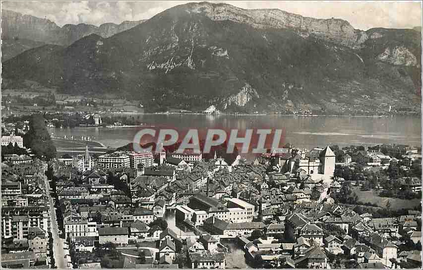 CPM Annecy Haute Savoie Vue aerienne La Ville le lac et le Mont Veyrier 