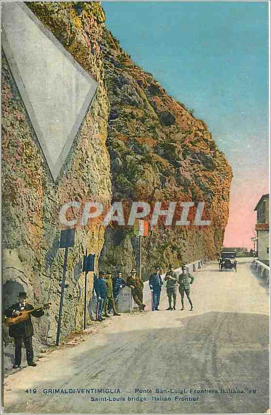 CPA Grimaldi Ventimiglia Ponte San Luigi Douanes Douaniers Guitare