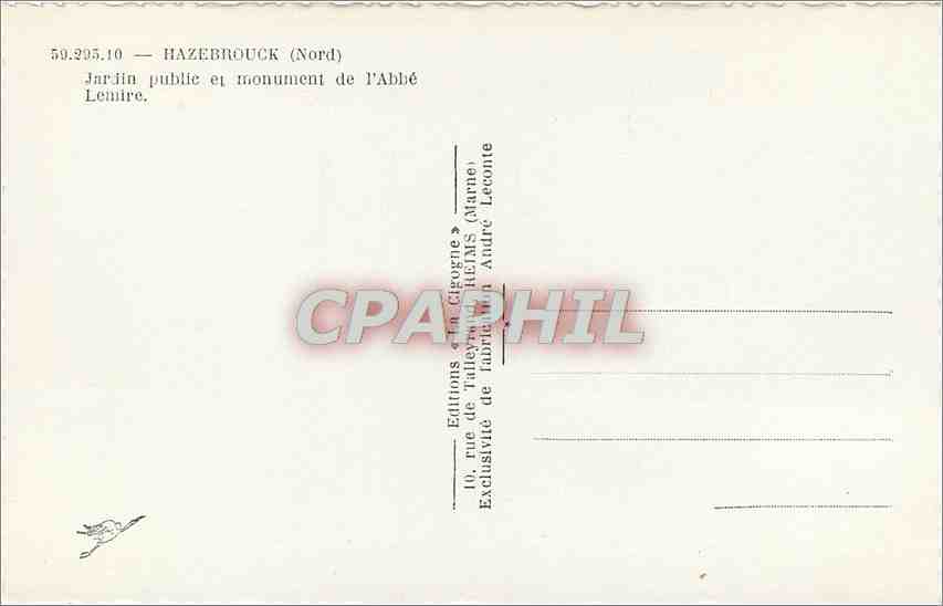 CPM Hazebrouck Nord Jardin public et monument de l'Abbe Lemire  — Back