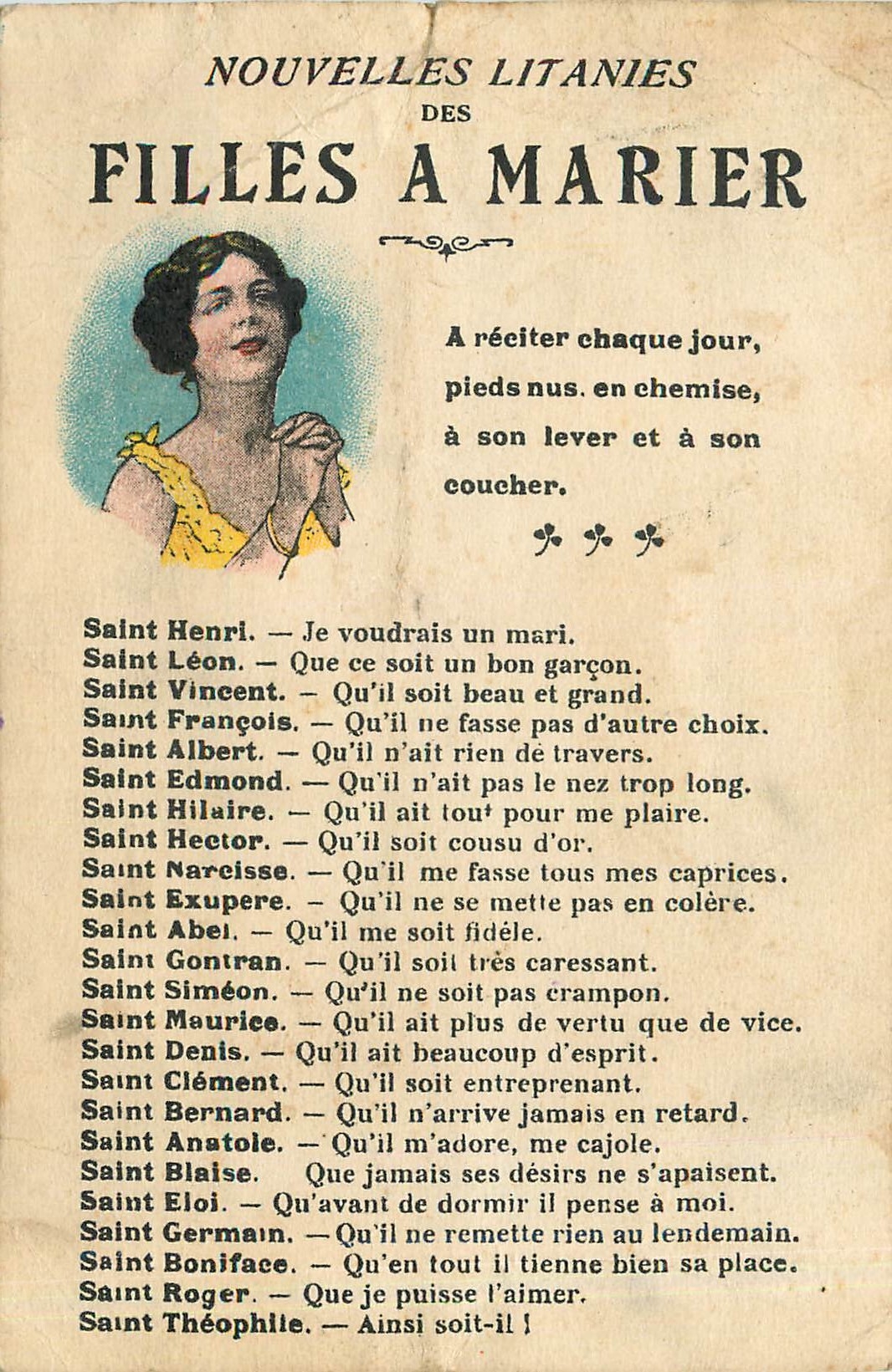 CPA Nouvelles Litanies des Filles a Marier 