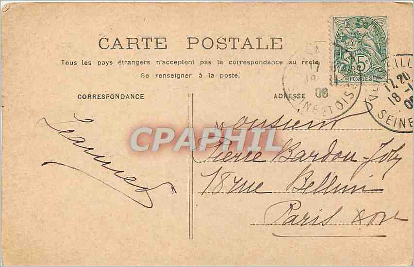 CPA Femme — Verso