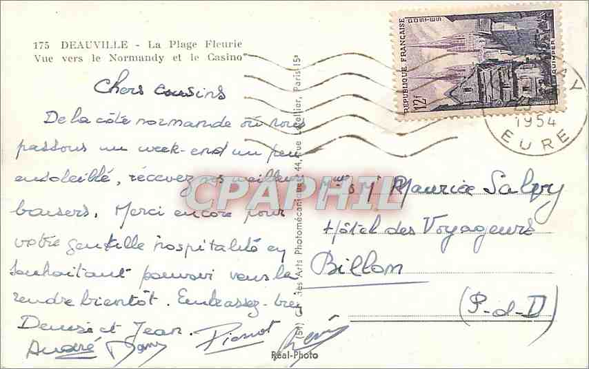 Deauville - La Plage Fleurie — Vue vers le Normandy et le Casino — Hôtel des Voyageurs — Verso