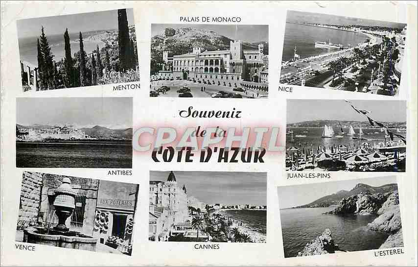 CPM Souvenir de la Cote d'Azur Menton Monaco Nice Juan les Pins Antibes Vence Cannes L'Esterel