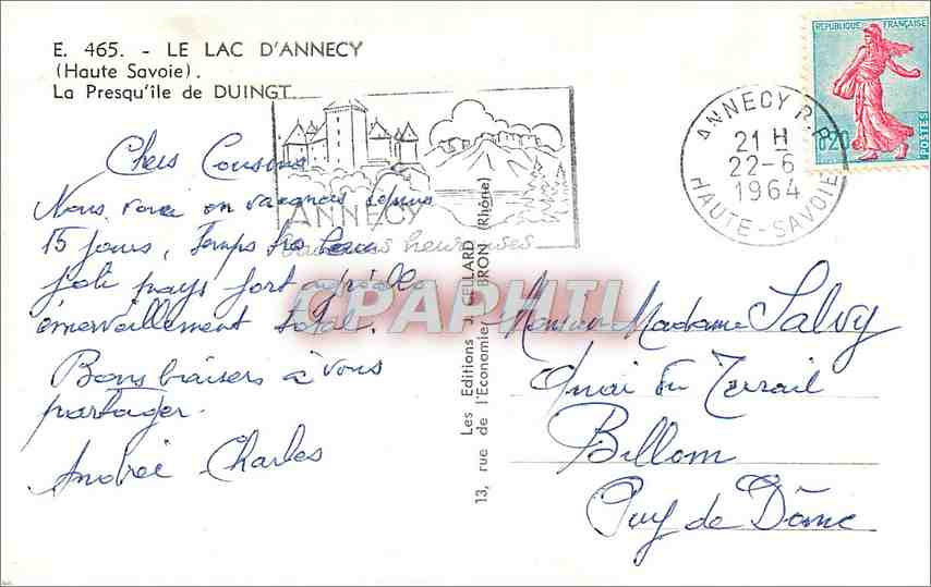 Le Lac d'Annecy — La Presqu'île de Duingt — Les Éditions Billiard — Verso