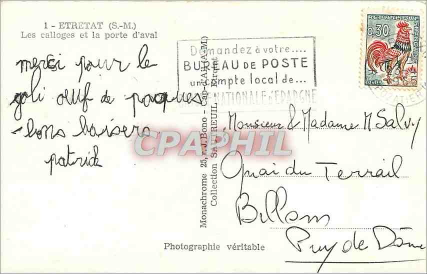 CPM Etretat SM Les calloges et la porte d'aval Bateau — Rückseite