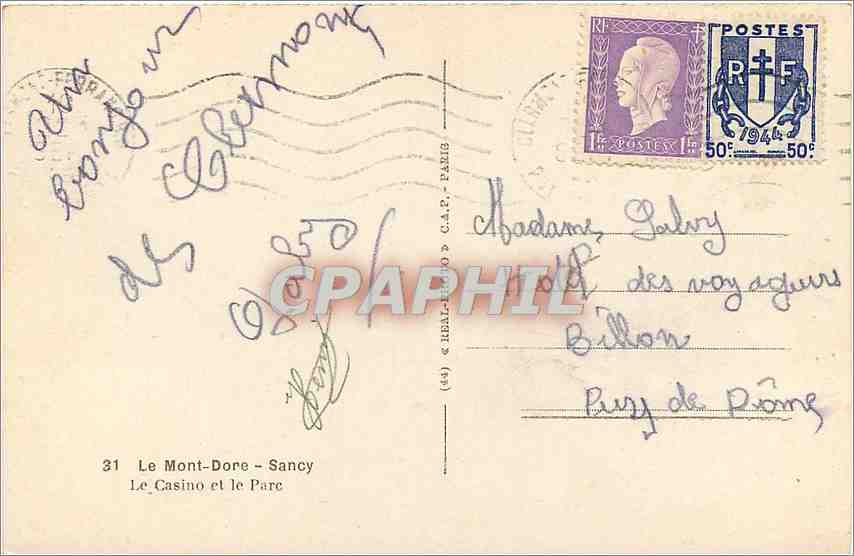CPM Le Mont Dore Sancy Le Casino et le Parc  — Verso