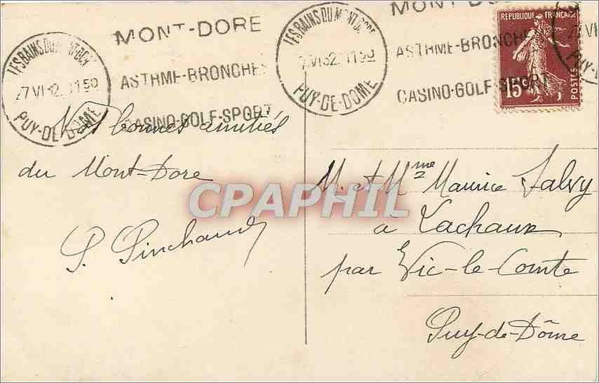 CPM Le Mont Dore Vue generale  — Rückseite