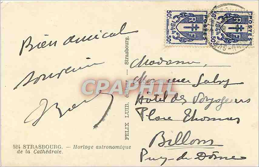 CPM Strasbourg Horloge astronomique de la Cathedrale  — Verso
