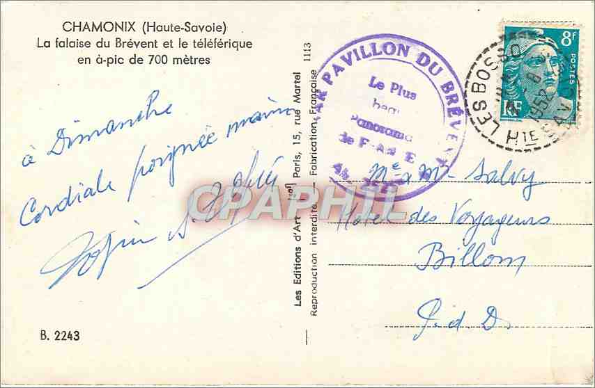 CPM Chamonix Haute Savoie La falaise du Brevent  — Verso