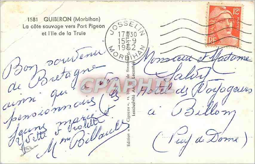 CPA Quiberon Morbihan La cote sauvage vers Port Pigeon et l'lle de la Truie  — Rückseite