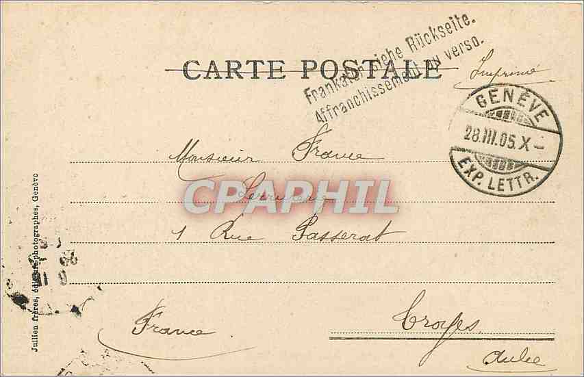 CPA Geneve Hotel des Postes  — Verso