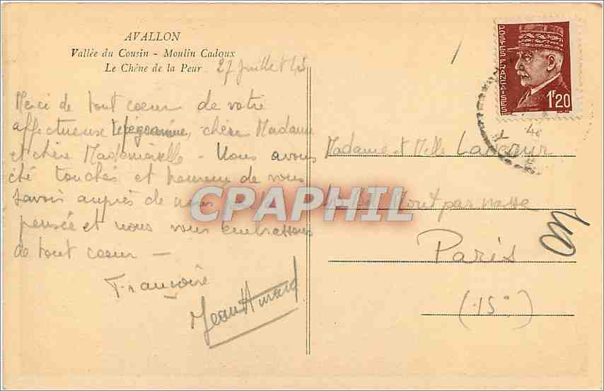 CPA Avallon Vallee du Cousin Moulin Cadoux Le Chene de la Peur  — Rückseite