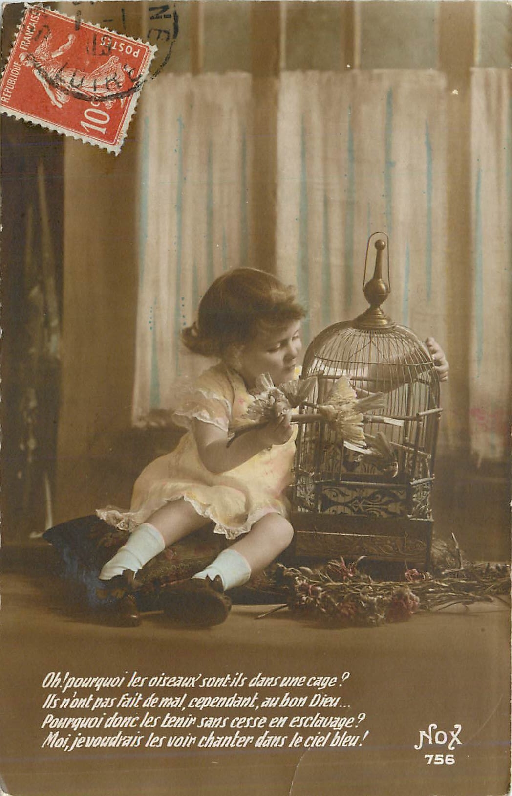CPA Oh pourquoi les oiseaux sonts ils dans une cage Oiseau Enfant