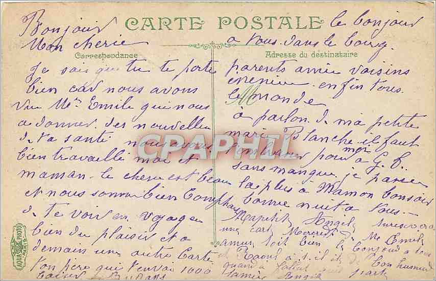 CPA Au depard d je vous envoir mes amities Enfant Train — Verso