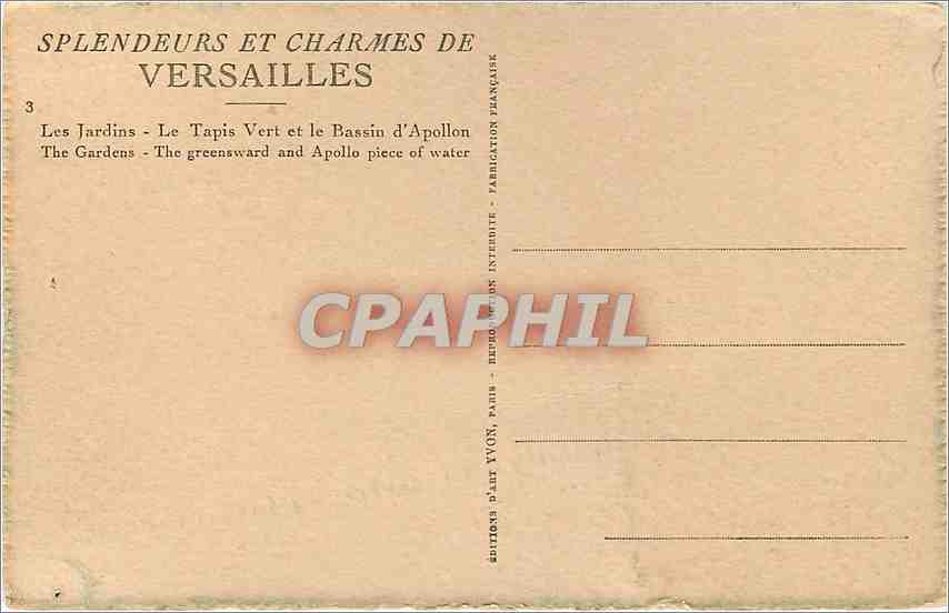 CPA Versailles Les Jardins Le Tapis Vert et le Bassin d'Apollon  — Verso
