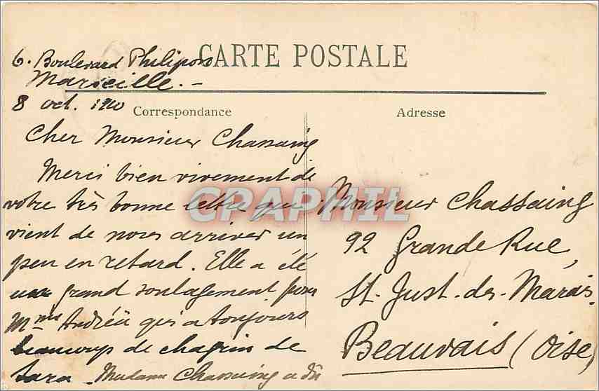 CPA Marseille Le Chateau d'If  — Verso