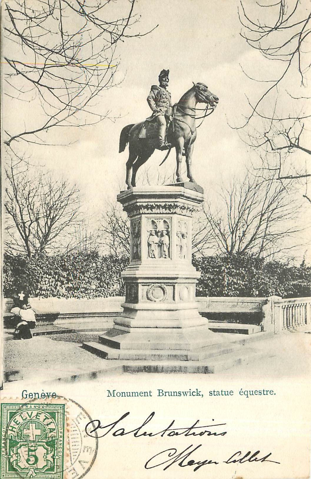 CPA Geneve Monument Brunswick statue equestre 