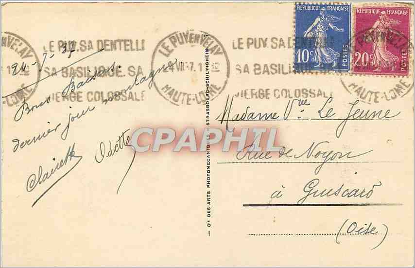 CPA Le Puy Statue de ND de France  — Verso