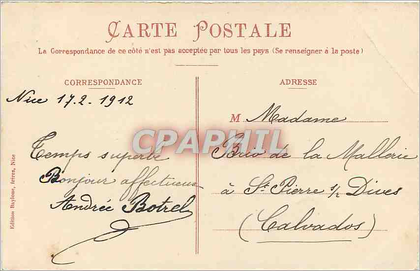 CPA Nice Les Nouveaux Jardins et Casino  — Rückseite