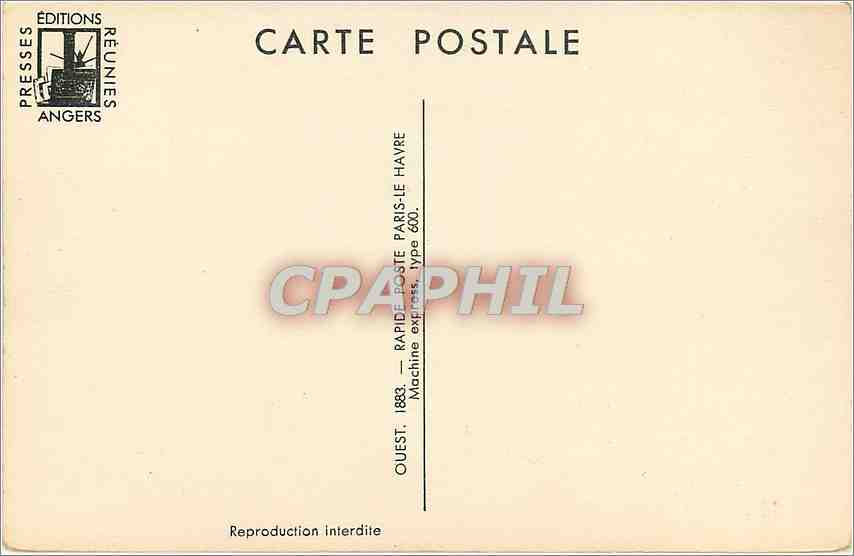 CPM Train Rapide Paris Le Havre — Verso