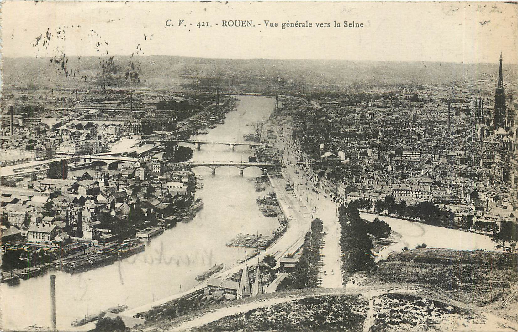 CPA Rouen Vue generale vers la Seine 