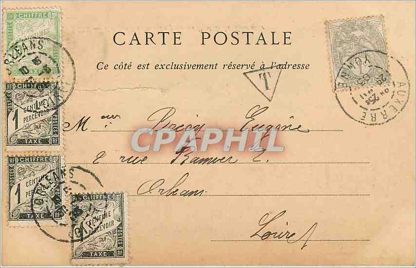 CPA Auxerre Vue sur les Orcieres prise du Pont de la Tournelle Bel affranchissement Timbres Taxe — Back