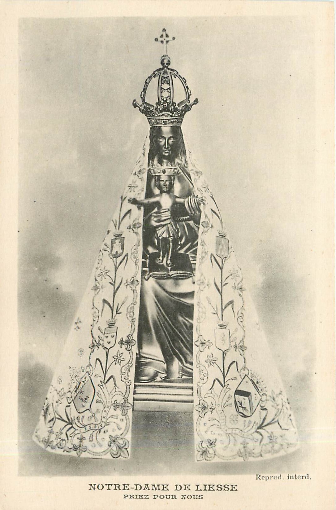 Notre-Dame de Liesse — statue couronnée tenant l'Enfant Jésus — Phototypie J. Biehliné, Reims