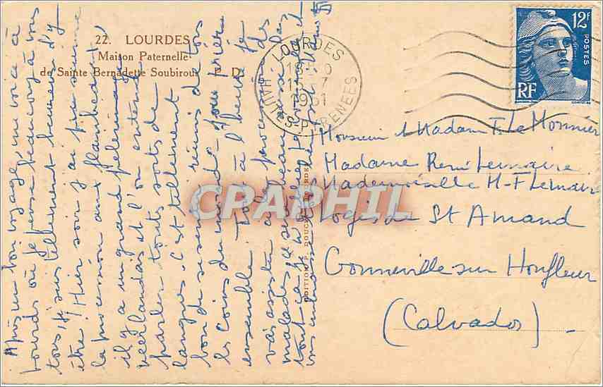 CPA Lourdes Maison Paternelle de Sainte Bernadette Soubirous  — Verso
